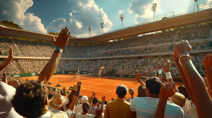 Exciting Tennis Match in a Packed Stadium