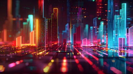 Fototapeta premium black 3D background colorful finance graph and investment bar, showcasing growth and success in the market with technology currency reports chart. Business stock world economy AI computer