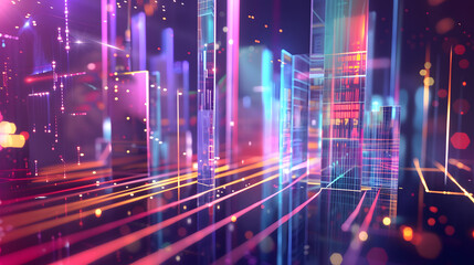 black 3D background colorful finance graph and investment bar, showcasing growth and success in the market with technology currency reports chart. Business stock world economy AI computer