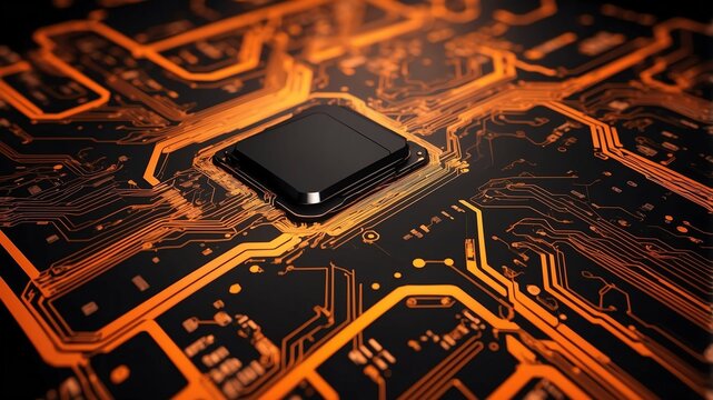 orange tech circuit abstract background design