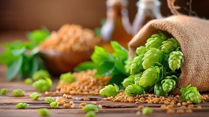Beer making ingredients, hops and malt, - 