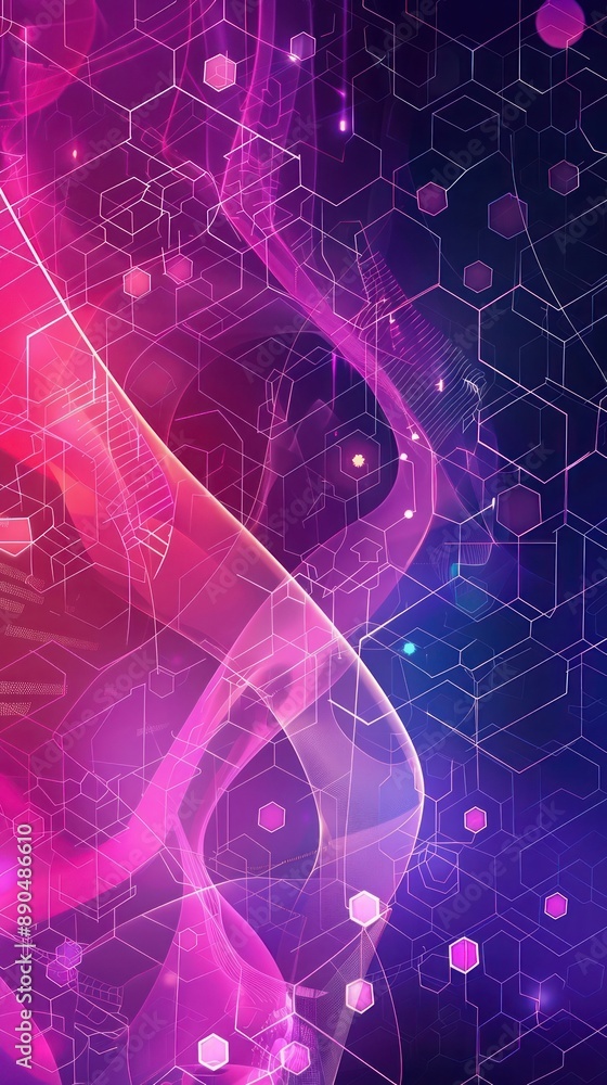 Poster a techno and futuristic abstract background with a vibrant purple and pink gradient, showcasing inte