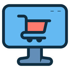 online shopping on monitor computer icon