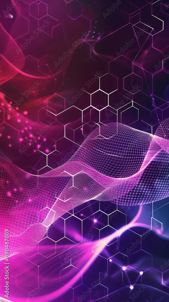 Poster a techno and futuristic abstract background with a vibrant purple and pink gradient, showcasing inte