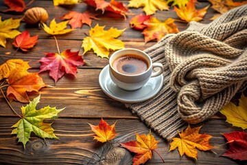 Cup of coffee and autumn leaves