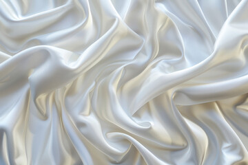 Fototapeta premium Close-up of luxurious, smooth white silk fabric with elegant folds and drapes, showcasing its texture and softness.