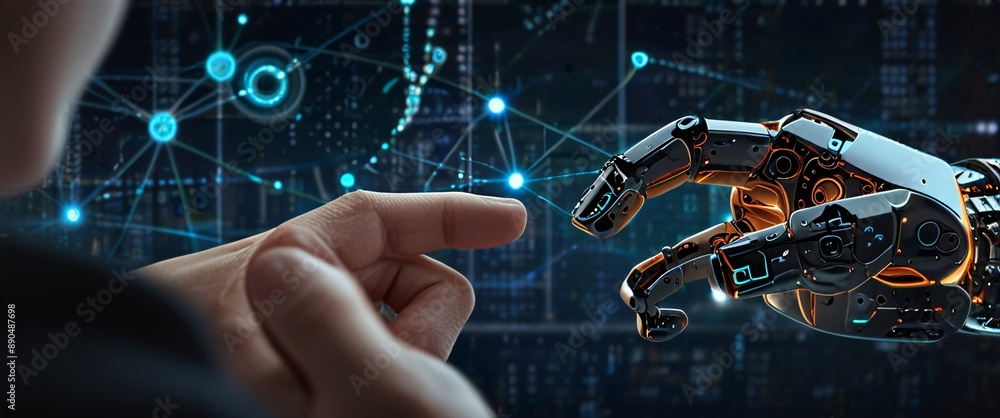 Poster artificial intelligence futuristic innovation robot connection intelligence learning science cyber f