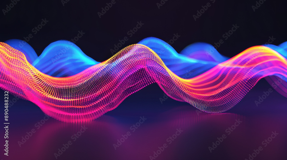 Poster vibrant abstract digital waves with neon colors on a dark background. futuristic design showcasing d