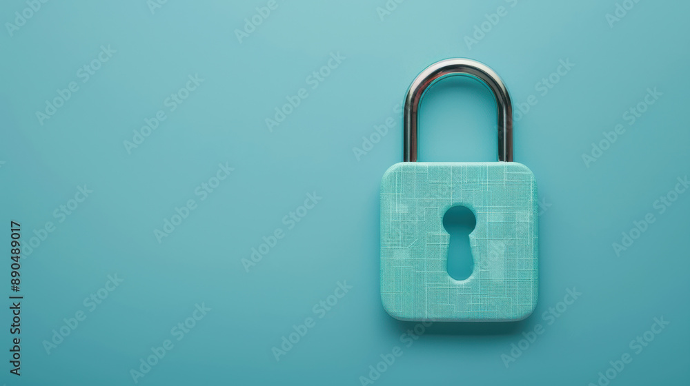 Aufkleber close-up image of a secure padlock symbolizing safety and protection on a light blue background, per