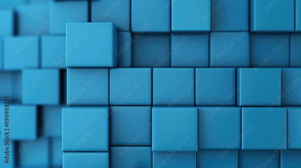 Poster close-up of blue cubes forming an abstract geometric pattern, showcasing modern design and architect