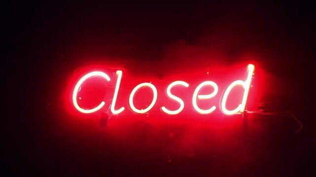A beautiful animated closed sign in neon optics in bright colours.