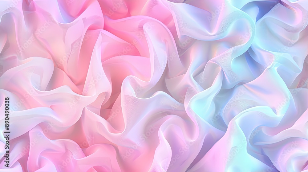 Poster a close-up of abstract paper waves in white, blue, and purple hues, creating a soft and flowing visu