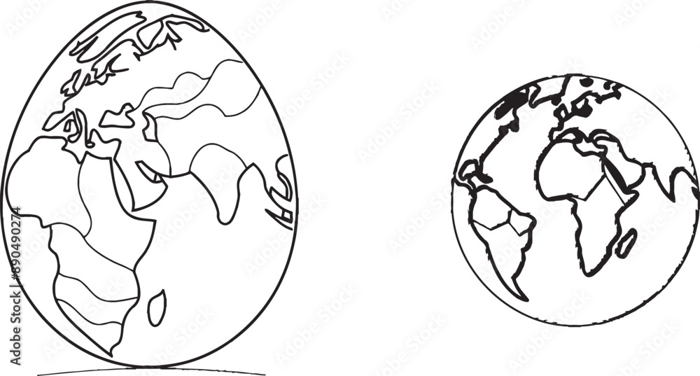 Poster World map with a simple linear style. Travel and flight concept in editable strokes. Doodle modern illustration.
