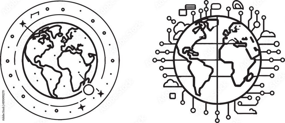 Aufkleber Business line icon. Continuous one line with curve. International outsourcing symbol. Internet marketing symbol. Global business outline ribbon. Loop curve pattern. Modern illustration.