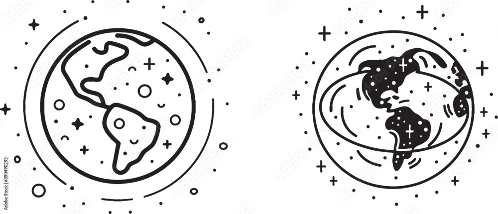 Poster Icon of a world planet. Continuous one line with a curl. Web internet sign. Global marketing symbol. Icon of a world planet with a single outline ribbon. Loop curve pattern. Vector.