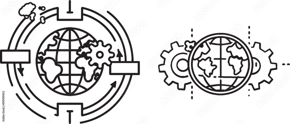 Poster Global Internet symbol. Globe single outline ribbon. Loop curve pattern. Modern icon.