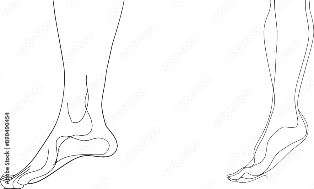 Aufkleber Continually drawing one line art of bare feet in a simple style with an outline.