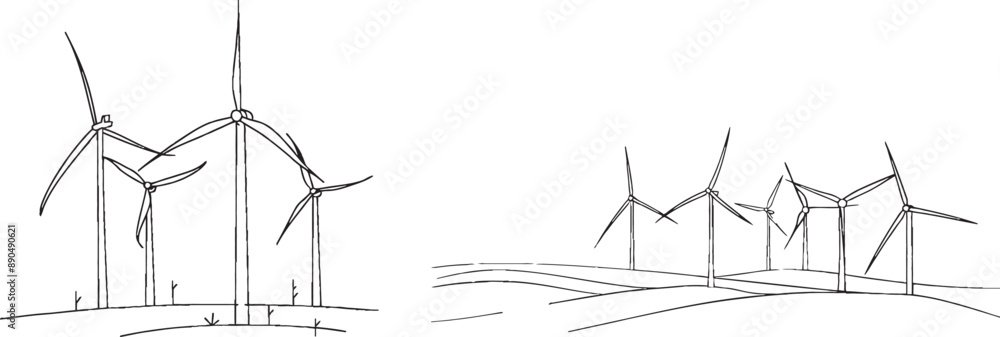 Poster the wind power one line art is composed of a single continuous line art wind generator, green energy