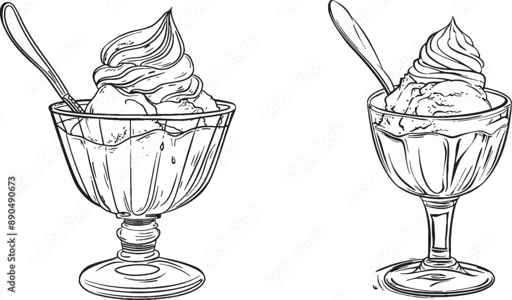 Aufkleber Continually drawn black line of ice cream icon outline on white background.