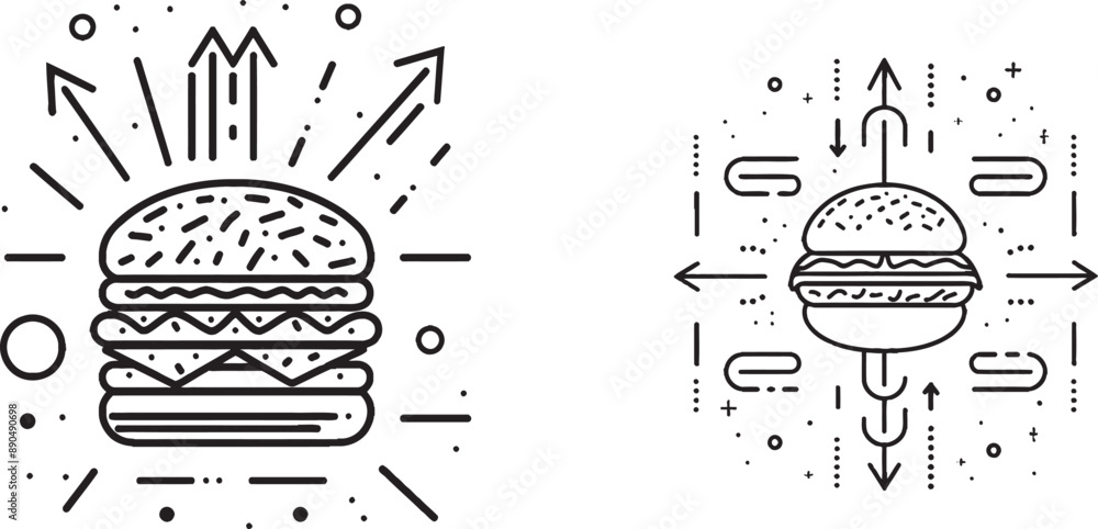 Poster icon for food delivery line. continuous one line with curled end. burger meal sign. catering service
