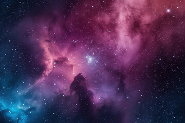 Fototapeta premium Stunning view of a colorful nebula in deep space, with vibrant hues of pink, purple, and blue, showcasing the beauty of the cosmos and countless stars.