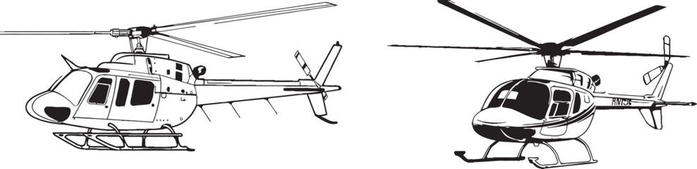 Drawing of a continuous line helicopter in flight on a white background.