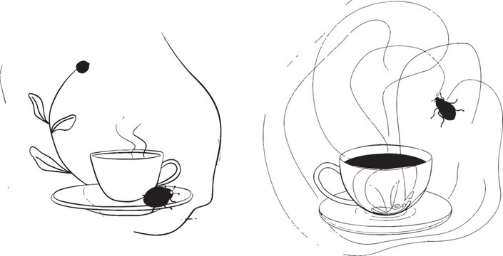 A continuous one-line drawing of a fresh vegetable greek salad bowl, a pepper mill banner. Modern poster with simole hand-drawn lines.