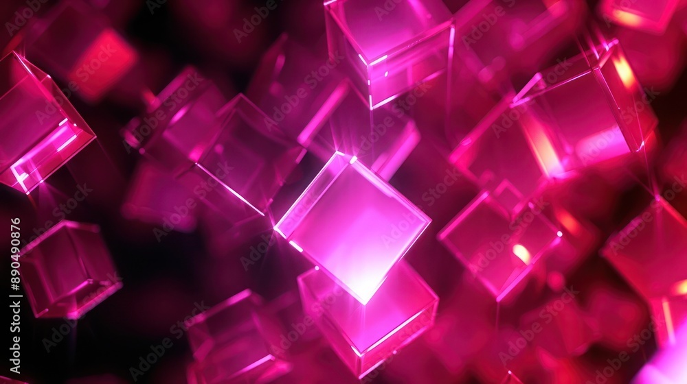 Poster bright pink glowing forms illuminate a dark background, creating a captivating 3d abstract effect.