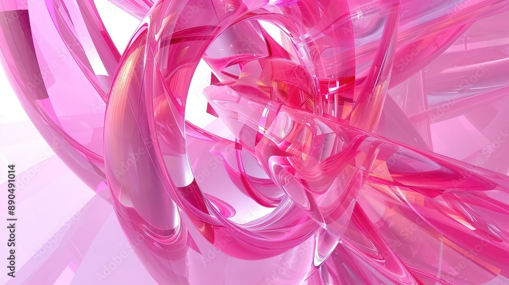 Poster captivating 3d abstract design with multiple layered dimensions in pink and magenta, blending transp