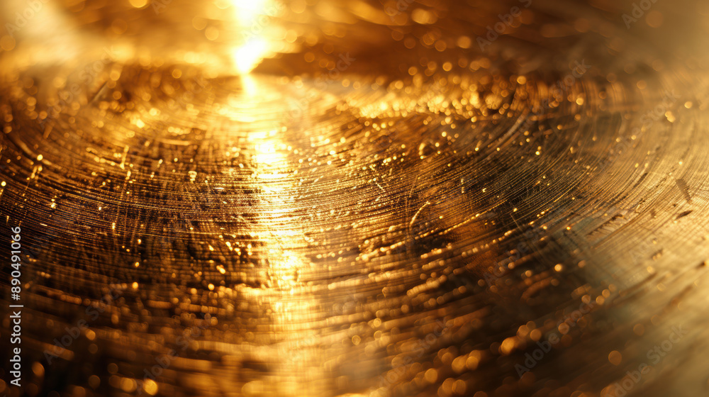 Poster close-up of a textured surface glistening with golden light, creating an abstract and dramatic patte
