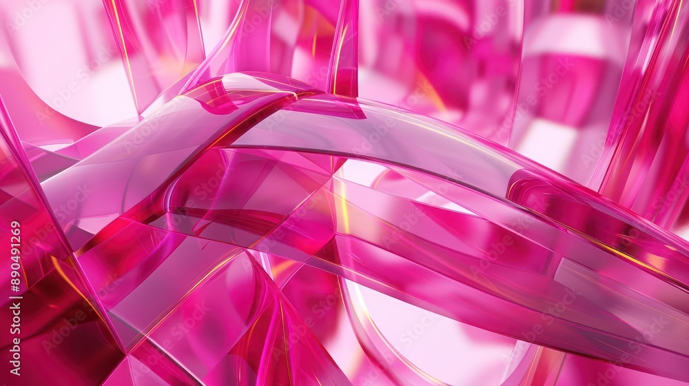 Poster captivating 3d abstract design with multiple layered dimensions in pink and magenta, blending transp