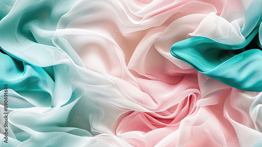 Poster a close-up of abstract paper waves in white, blue, and purple hues, creating a soft and flowing visu