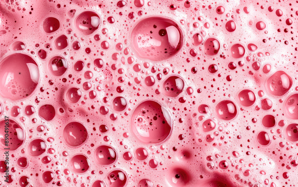 Aufkleber macro shot of pink foam bubbles clustered tightly, revealing intricate patterns and a vibrant color.