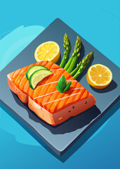 salmon steak with vegetables