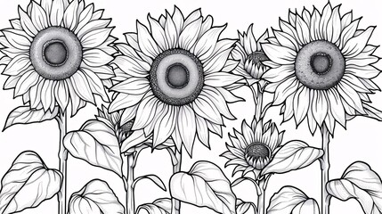 Line art sunflowers Coloring Page