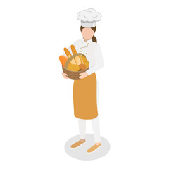 3D Isometric Flat Vector Illustration of Professional Baker, Happy Bakehouse Workers. Item 2