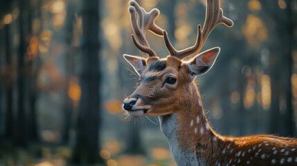 hyperrealistic deer portrait in the forest