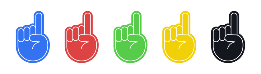 Obraz premium Foam fan finger hand. Fan gloves with thumbs up, team support. sign of support for sports concept. Vector illustration