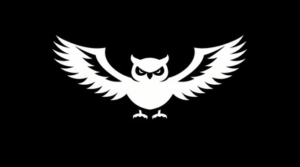 Obraz premium Stylized white silhouette of an owl with outstretched wings against a black background