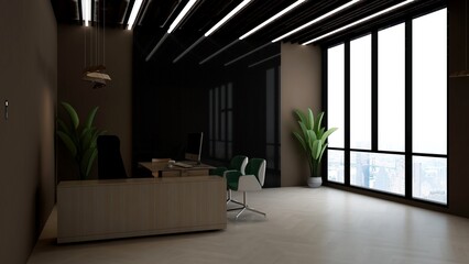 3d office minimalist room with a wooden design interior
