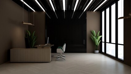 3d office minimalist room with a wooden design interior