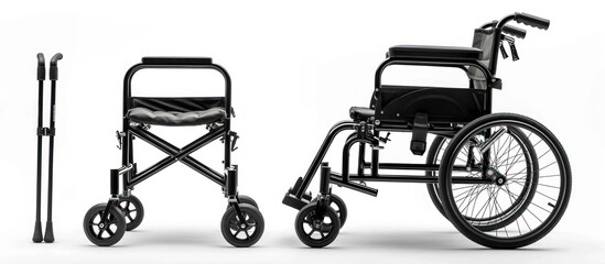 Fototapeta premium Black Wheelchair, Folding Chair and Crutches Set