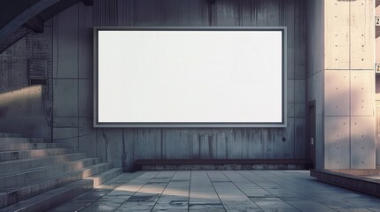A large white billboard in front of a building