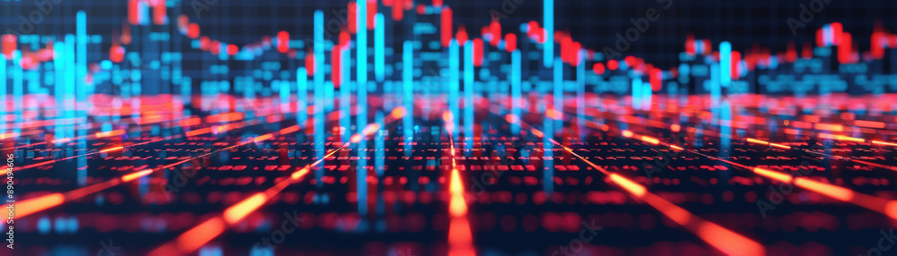 Aufkleber futuristic digital graph depicting data analysis with glowing red and blue bars. perfect for technol