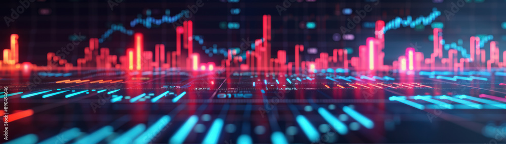 Poster abstract digital data visualization with colorful charts and graphs. concept of modern technology, s