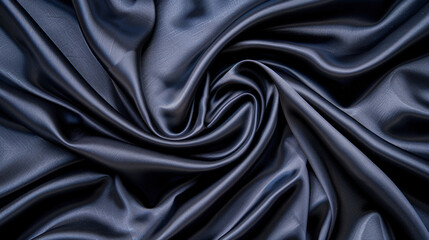 Obraz premium Elegant dark blue satin fabric with beautiful folds, creating a smooth and luxurious texture, perfect for backgrounds, fashion, and design projects.