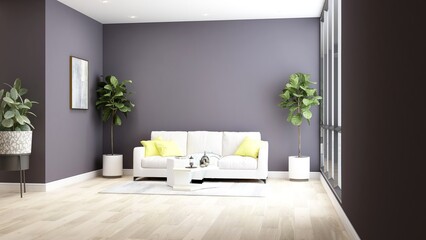minimalist living room with 3d design interior with sofa