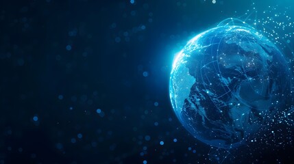 Glowing Planetary Sphere Surrounded by Digital Network and Cosmic Particles