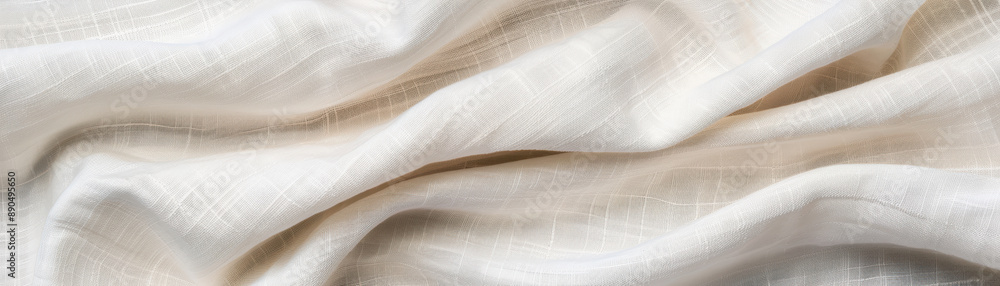 Poster close-up of white textured fabric with subtle diagonal patterns and soft folds, offering a delicate 