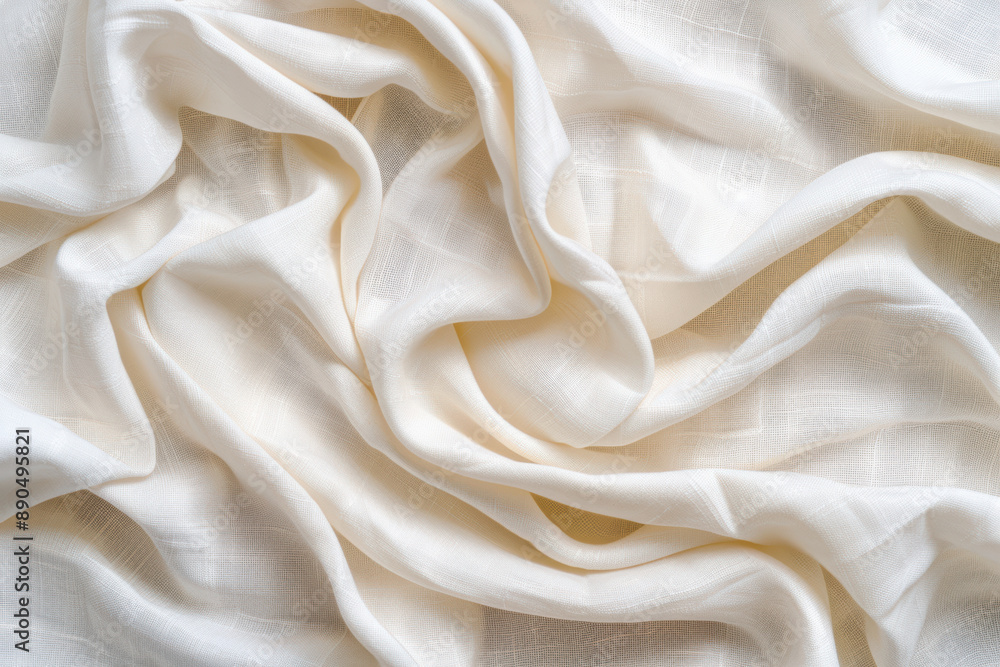 Poster a close-up view of smooth, white fabric with elegant folds and a soft texture, ideal for background 